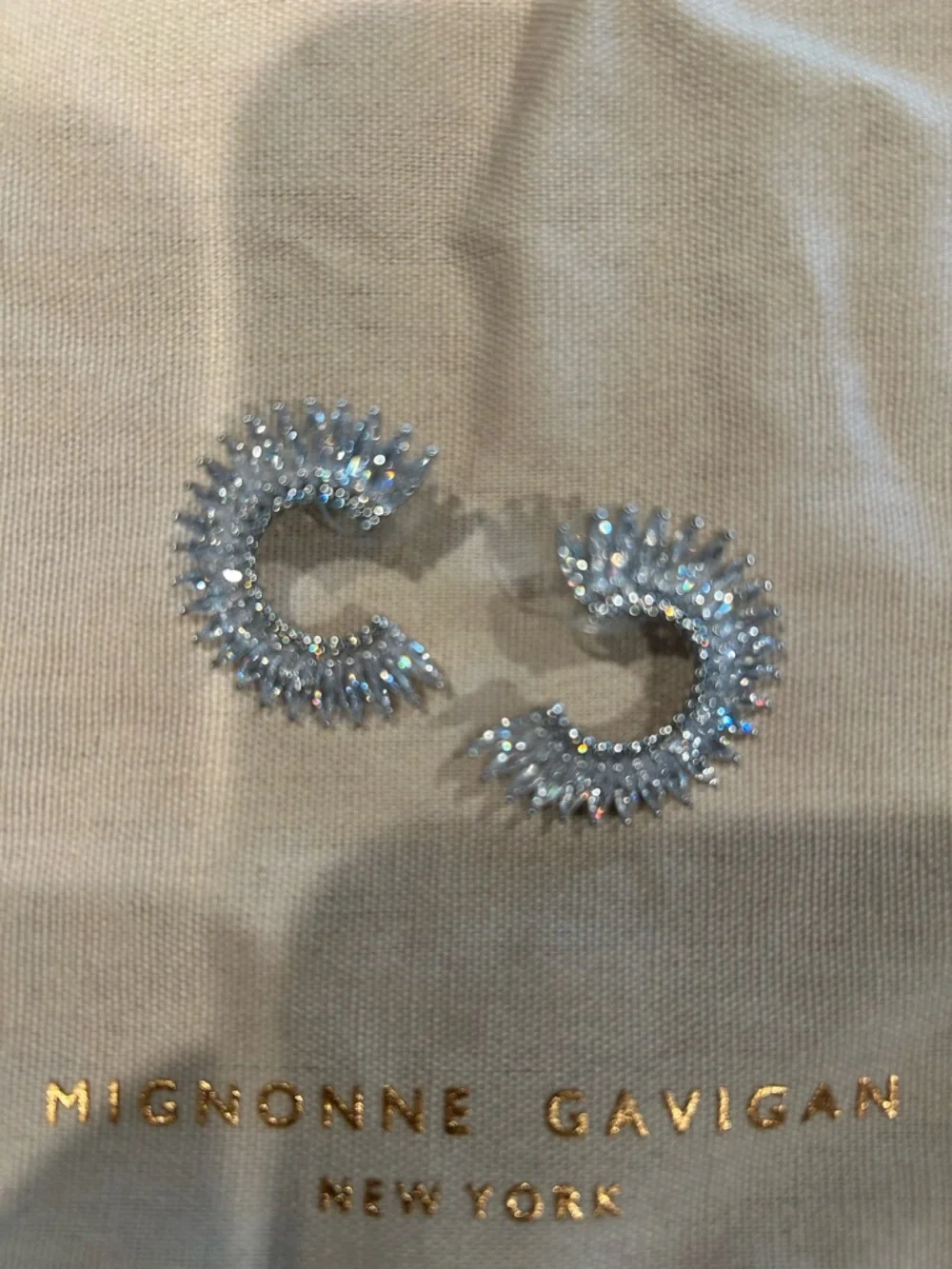 Mignonne Gavigan Stunning Silver Crystal Crescent Hoop Earrings - Picture 1 of 3